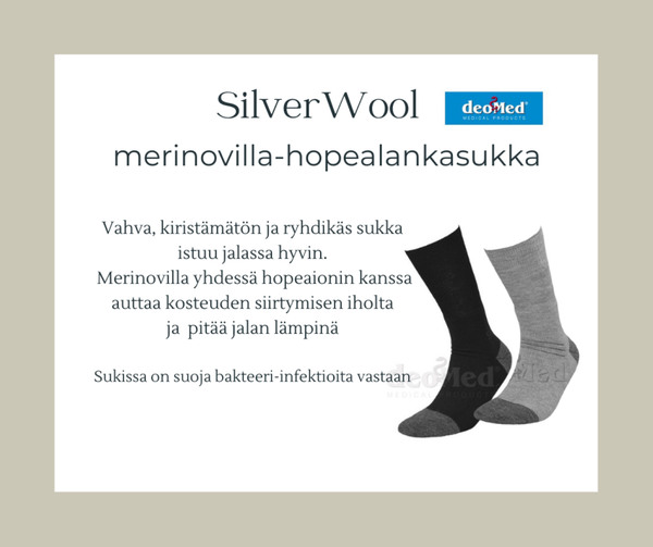 Silverwool Merinovilla-hopeasukka, kiristämätön sukka